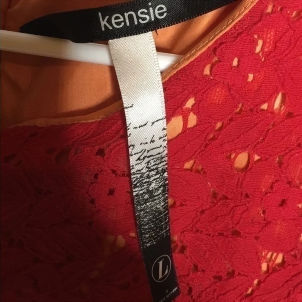 Kensie Red Peach Colorblock Floral lace dress